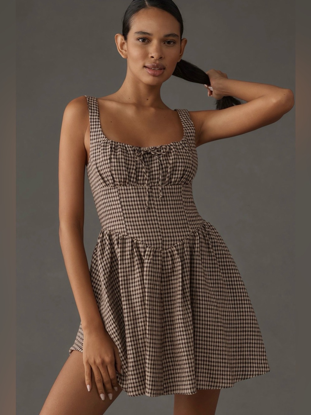 Reformation Daria Linen Mini Dress, Brown pattern, size 4